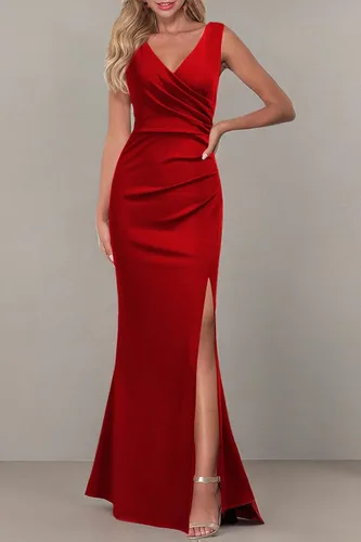 Vista 3 de WOOSEA - Vestido largo de cóctel, sin mangas con cuello en V, con abertura sobre la pierna, para mujer