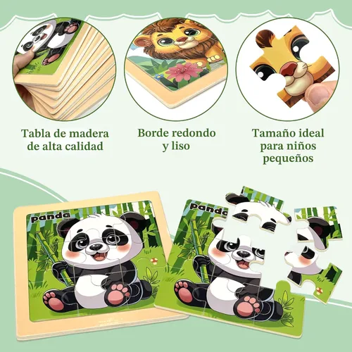 Vista 3 de Rompecabezas de madera para niños pequeños, 9 piezas de rompecabezas de animales para niños de 3 a 5 años, actividades de aprendizaje preescolar
