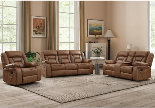 Vista 22 de Sofá reclinable manual de cuero sintético, sofá reclinable de 3 plazas, sofá cama para sala de estar, muebles, sala de reuniones, marrón oscuro
