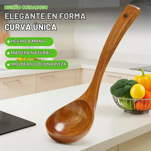 Vista 6 de Paquete de 3 cucharones de madera para servir, cucharón de sopa, cucharón de madera para cocinar, cucharón grande, herramientas de cocina