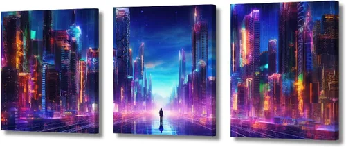 Vista 124 de Lienzo decorativo para pared de sala de estar, lienzo Cyberpunk, decoración de pared de 3 paneles, decoración de pared para el hogar, dormitorio