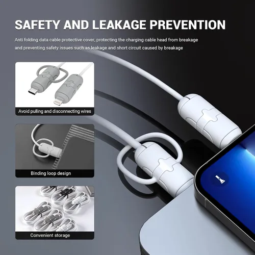 Vista 5 de Protectores de cable de carga, 6 piezas 2 en 1 de silicona de doble extremo compatible con cables de iPhone Android con USB-C tipo C, funda