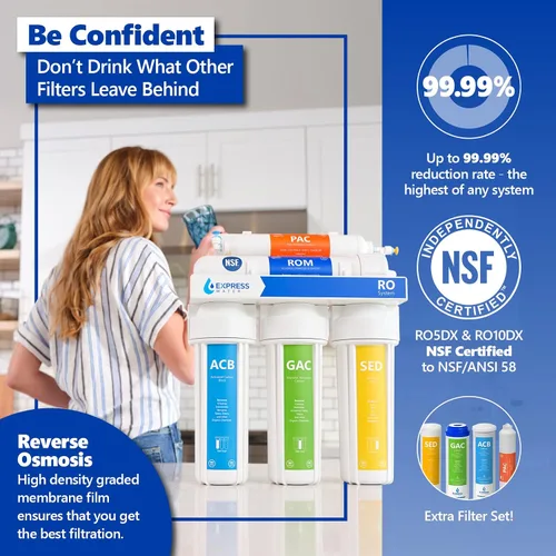 Vista 3 de Express Water Filtración de ósmosis inversa RO5DX Sistema de ósmosis inversa de 5 etapas certificado NSF y sistema de ósmosis inversa de 3 años