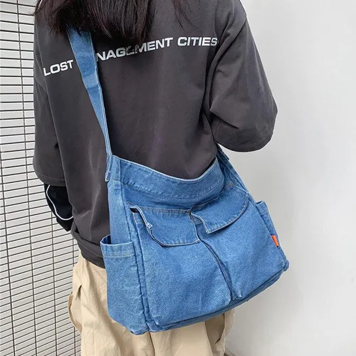 Vista 2 de Yohora Bolso de hombro de mezclilla, estilo casual, ligero, retro, de viaje, bolso cruzado para adolescentes, niñas y mujeres