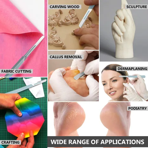 Vista 7 de MedHelp Escalpelos Desechables 10 - Herramienta de Dermaplaning Escalpelos 10 con Mango de Plástico, Hojas de Dermablade de Acero de Alto Carbono
