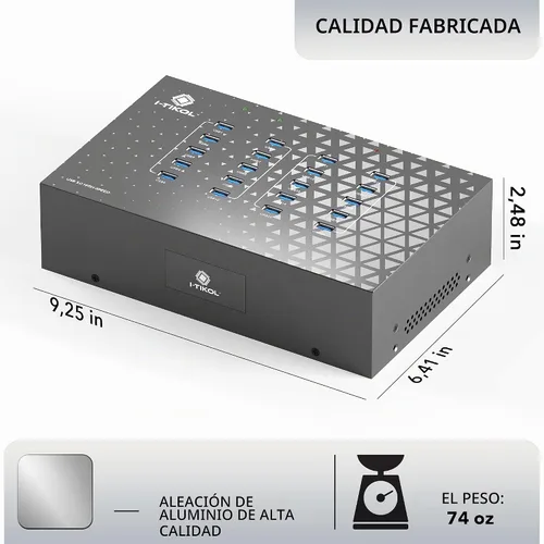 Vista 5 de Hub USB 3.0 de 20 puertos – Sincronización de 5 Gbps y transferencia de datos de alta velocidad, concentrador USB con fuente de alimentación