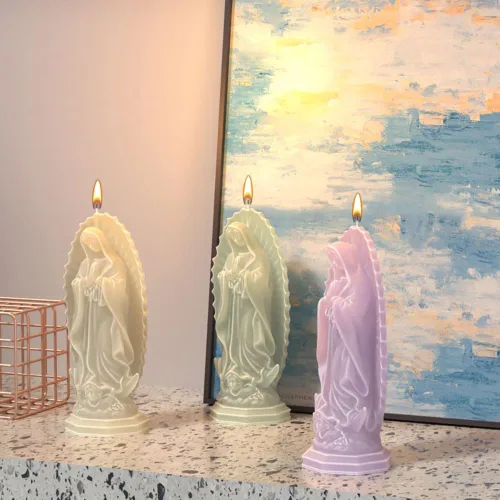 Vista 8 de Molde de silicona para estatua religiosa de la Virgen María, moldes de velas para hacer velas, herramientas de cera, molde de vela Virgen María