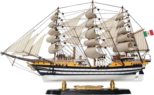Vista 7 de SAILINGSTORY Modelo de Madera Nave Amerigo Vespucci 1/300 Escala Réplica Detalles auténticos artesanales, decoración náutica, modelo de velero