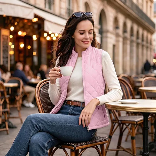 Vista 8 de LONGKING Chaleco de mujer, cuello alto, ligero, con cremallera, acolchado para mujer Rosa