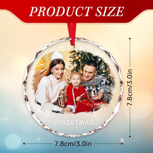 Vista 2 de Adornos de Navidad personalizados con foto, adorno de imagen de vidrio personalizado con nombres, decoración de cristal de árbol de Navidad, regalo