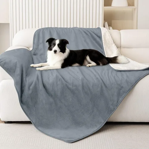 Vista 12 de Smiry Manta de cama impermeable para perro, manta a prueba de fugas para cama y sofá, reversible, de forro polar sherpa, funda protectora de muebles