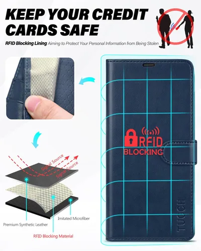 Vista 4 de TUCCH Funda tipo cartera para Galaxy S23 FE, funda interior de TPU a prueba de golpes, función atril, bloqueo RFID, ranura para tarjetas, funda