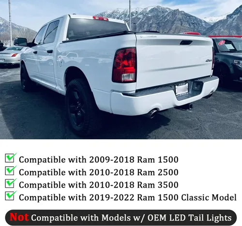 Vista 2 de Kingory Luz trasera LED completa para Dodge 2009-2018 Ram 1500, conjunto de luces traseras de repuesto, carcasa negra