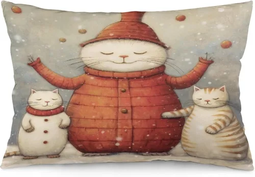 Vista 30 de Fundas de almohada decorativas de invierno, con bastones de caramelo, alce, Papá Noel, paseos en trineo, 12 x 20 pulgadas, con cremallera