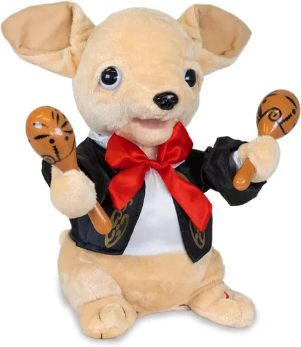 Vista 5 de Cuddle Barn Chuey Bamba Singing Chihuahua - Peluche animado con Maracas, 12 pulgadas