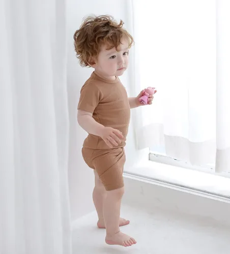 Vista 5 de AVAUMA - Conjunto de pijama acanalada para niños y niñas, de ajuste ceñido, para uso diario