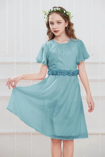 Vista 8 de GRACE KARIN Vestido de niña de flores para niñas, cuello redondo, lindo vestido de fiesta de boda de gasa para 5-12 años