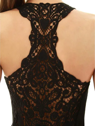 Vista 2 de AmélieBoutik Camiseta sin mangas con cuello redondo y ojales de encaje y espalda cruzada para mujer