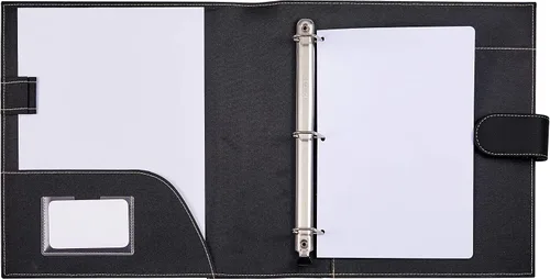 Vista 4 de It's Academic Mini Carpeta ejecutiva de cuero tipo portafolio, anilladora de 1 pulgada y capacidad para 250 hojas, bloc de notas, y documentos de 14