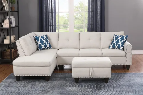 Vista 15 de KEVINSPACE Sofá seccional de 110 pulgadas, sofá en forma de U de 110 pulgadas, sofá de gran tamaño con respaldo cómodo tapizado con sillones dobles