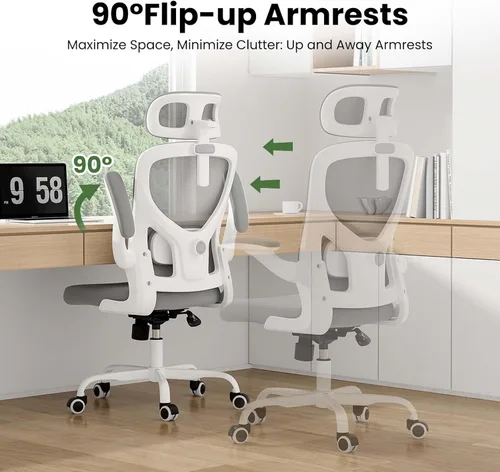 Vista 5 de Sillas de oficina ergonómicas de malla con soporte lumbar y reposacabezas ajustable, cómoda silla de escritorio para computadora con respaldo alto