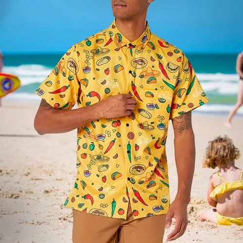 Vista 2 de Funny Guy Mugs Camisa de manga corta con botones y estampado hawaiano para hombre