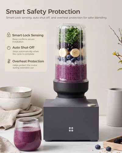 Vista 13 de iCucina Cubetto - Licuadora personal compacta de 1000 W y herramienta aromática, mezcladora minimalista para bebidas congeladas, batidos y batidos