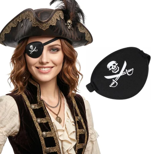 Vista 4 de WINOMO Cráneo pirata Crossbone Niños Niños Eye Patch Eye Mask for Lazy Eye Mask (Negro)