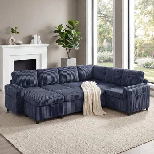 Vista 27 de JIVOIT Sofá modular modular de 93.7 pulgadas con otomana móvil, moderno en forma de U, sofá cama en forma de L con reposabrazos de almacenamiento