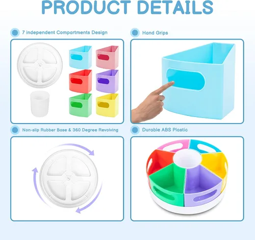 Vista 8 de CraftGenes Organizador de Suministros de Arte, Portálápices Extra Grande de 360° con 7 Compartimentos Removibles para Niños, Organizador