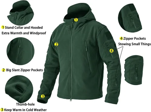 Vista 5 de BIYLACLESEN Chaquetas tácticas de forro polar Softshell para hombre con cremallera completa