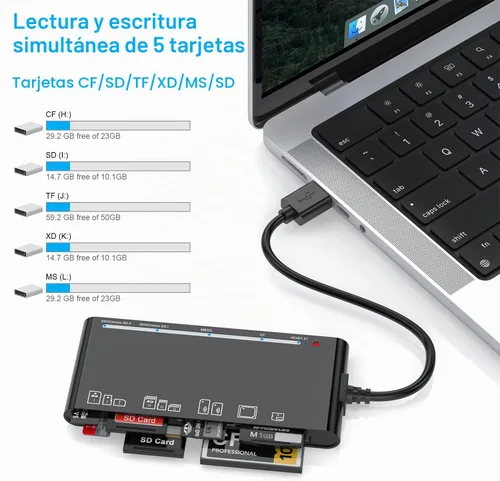 Vista 6 de Lector de tarjetas xD-Picture USB 3.0, lector de tarjetas múltiples para xD