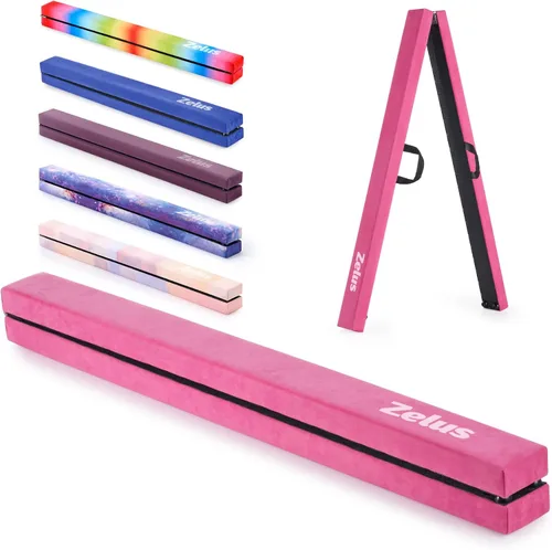 Vista 8 de ZELUS Viga de Equilibrio de Gimnasia Plegable de 8', Viga de Equilibrio de Suelo con Asas de Transporte, Base Antideslizante para Niños