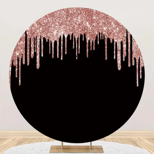 Vista 2 de Telón de fondo redondo de 3 x 3 pies, lentejuelas con purpurina de oro negro y rosa de lujo, fondo de fotografía de fondo redondo para cumpleaños