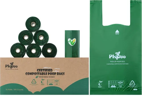 Vista 11 de Pkpoo Bolsas de excremento de perro 100% compostables, extra anchas, bolsas grandes a base de vegetales para perros, bolsas de basura biodegradables