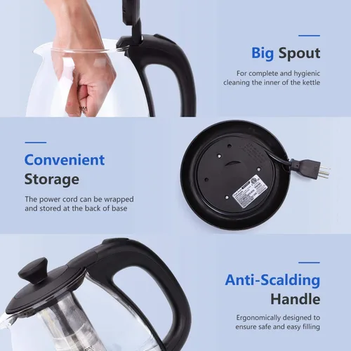 Vista 4 de Hervidor eléctrico con infusor de té y hervidor de agua caliente de vidrio eléctrico para té y café