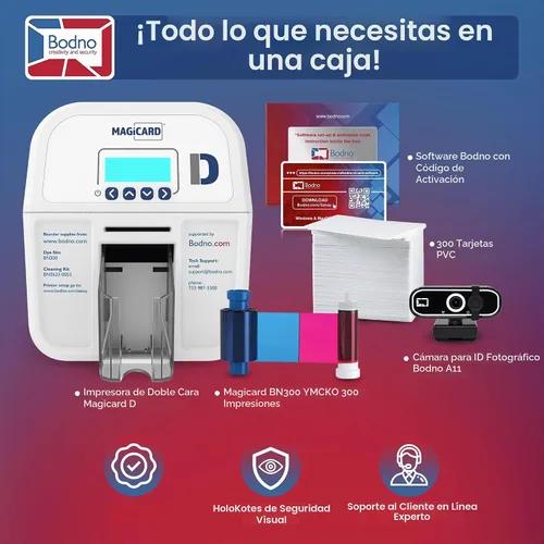 Vista 2 de Bodno Magicard D - Impresora de tarjetas de identificación de doble cara y suministros completos Software de identificación de paquete - Edición