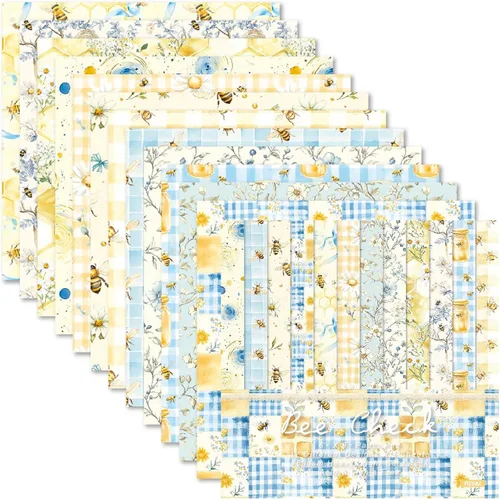 Vista 12 de Paquete de papel de origami con patrón de abeja, 24 hojas de una cara de 6 x 6 pulgadas, fondo de miel, álbum de recortes de panal de abeja, papel