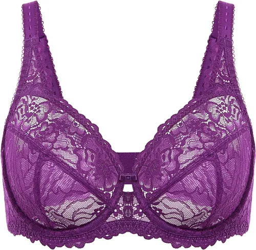 Vista 2 de DELIMIRA Brasier de encaje con aros sin forro para mujer, talla grande, con cobertura completa