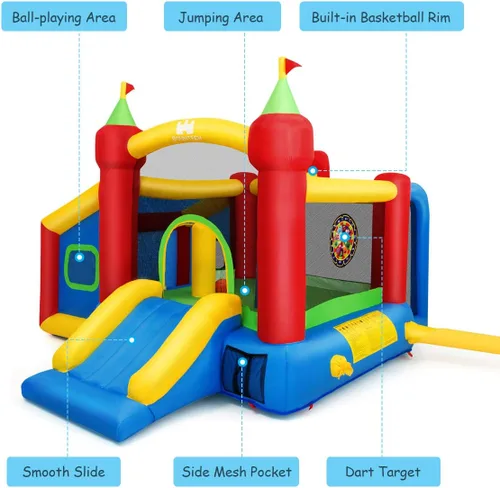Vista 4 de COSTWAY Casa inflable de la despedida de los niños juega la diapositiva de salto del castillo de la bola con el soplador de 480W