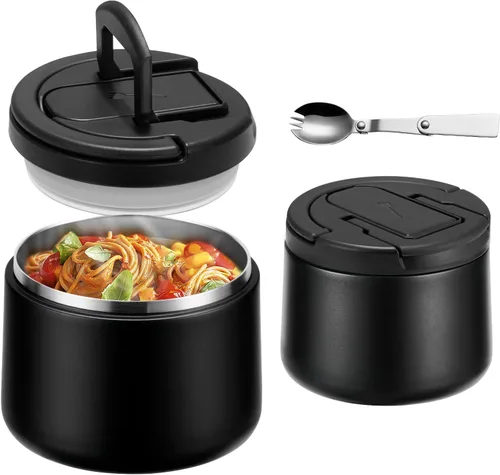 Vista 10 de Tarro aislado al vacío de 14 onzas con tapa de hebilla, termo de sopa para niños de comida caliente, boca ancha, a prueba de fugas, de acero