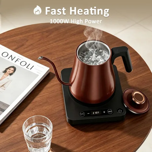 Vista 3 de Gooseneck Electric Kettle 1.0L,1000W, Smart, Pour Over, Copper 104-212°F, LED Digital Display, Touch control, Keep Warm, 304 SS BPA-Free, Auto