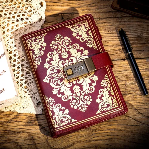 Vista 2 de CAGIE Diario de bloqueo para mujer, diario vintage recargable con candado, 224 páginas, diario de cuero con cerradura para escritura de secretos