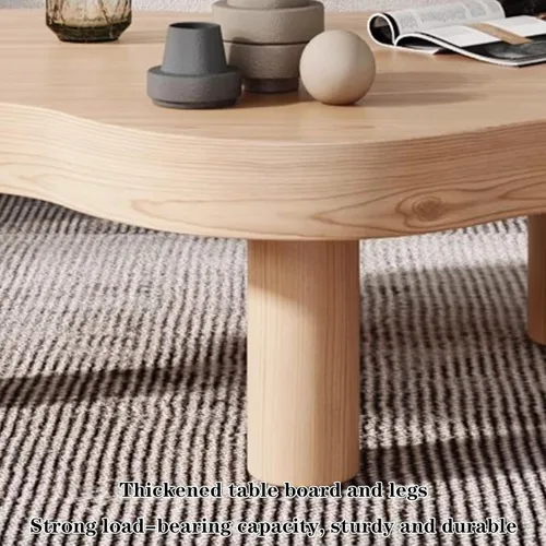 Vista 7 de Mesa de centro en forma de nube de madera maciza irregular, decoración de mesa auxiliar con 3 patas, bonita mesa auxiliar redonda moderna para sala