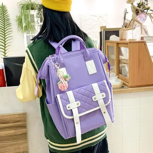 Vista 3 de CYee Juego de cuatro piezas de mochila estética con colgante Cutecore Kawaii mochila bandolera Fairycore suministros escolares, Púrpura