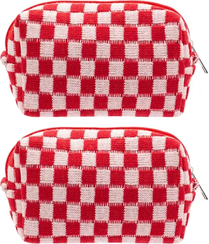 Vista 56 de PAZIMIIK Bolsa de Maquillaje a Cuadros para Bolso Portátil con Cremallera, Estuche Pequeño de Cosméticos para Accesorios de Viaje, Azul Ártico
