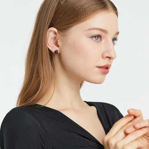 Vista 136 de Natural Stone Stud Earrings for Women 8mm Sterling Silver Genuine Gemstone Earrings Handmade Sterling Silver Crystal Stud Earrings for Women
