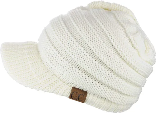 Vista 19 de C.C Gorro de punto trenzado cálido y grueso con visera