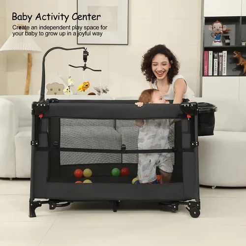 Vista 7 de Pack and Play, moisés para bebé, cama de noche, corralito de bebé con cambiador, corralito de viaje plegable para recién nacidos a niños pequeños