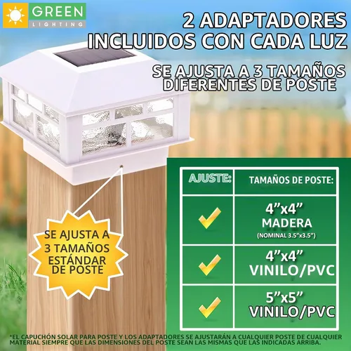 Vista 2 de GreenLighting - Luces solares modernas para punta de poste que se ajustan a 4 x 4 de madera, 4 x 4 y 5 x 5 de PVC/vinilo para exteriores Blanco